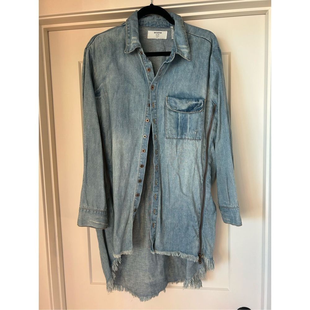 One teaspoon distressed denim chambray blue oversized button up shirt tunic s